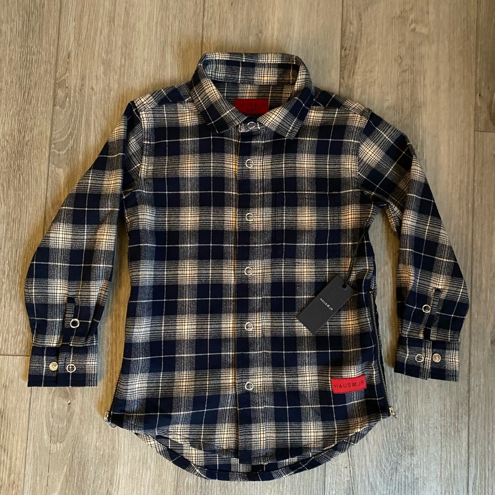Haus of JR Kids Navy and Cream Cotton Flannel Shirt